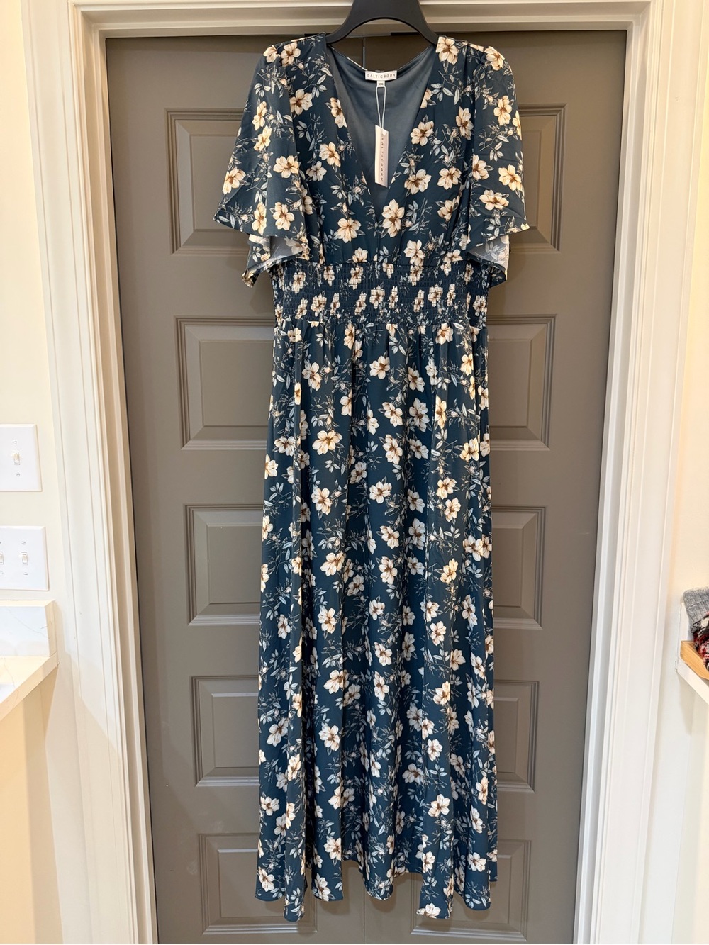 Baltic Born Teal Floral Maxi Dress with Cream Flowers